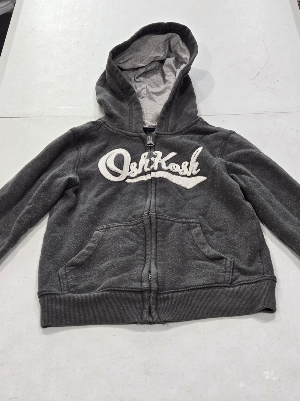 OshKosh B'gosh Dark Gray Zip Hoodie with Cream Script Logo